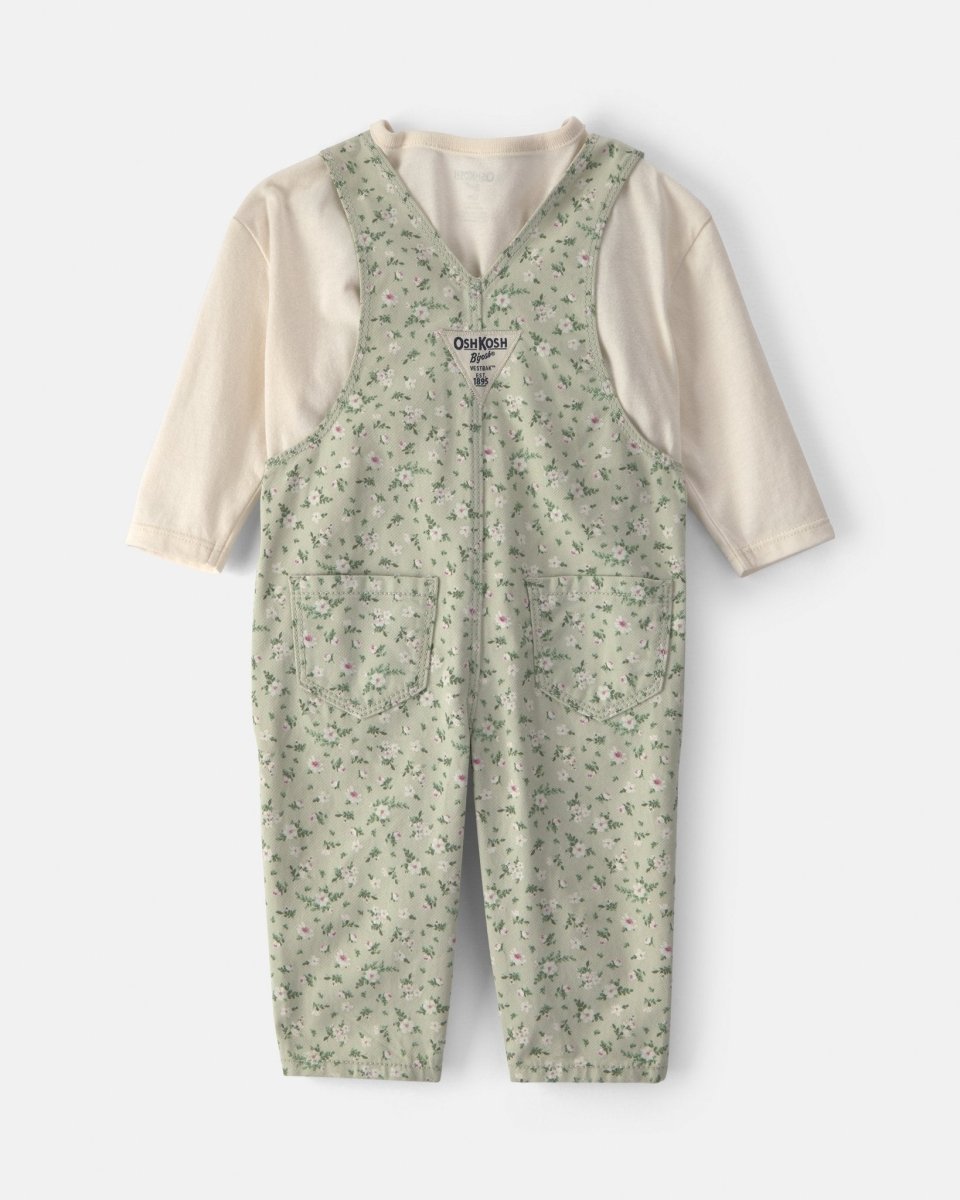 Conjunto 2 piezas, peto de sarga liso y camiseta floral - Carter's