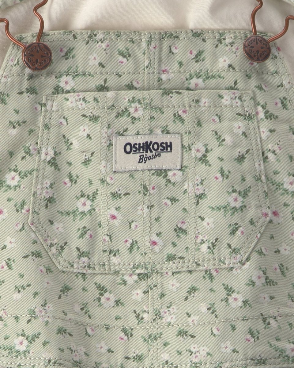 Conjunto 2 piezas, peto de sarga y camiseta de flores, verde - Carter's