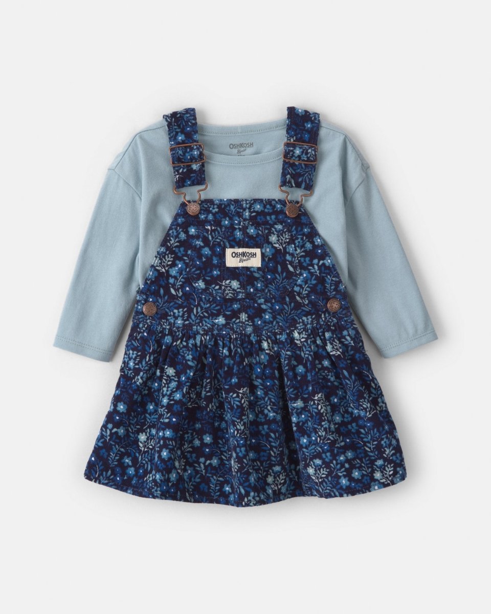 Conjunto 2 piezas, peto falda de pana y camiseta, flores - Carter's