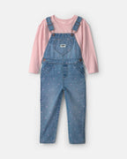 Conjunto 2 piezas, peto vaquero con corazón y camiseta rosa - Carter's