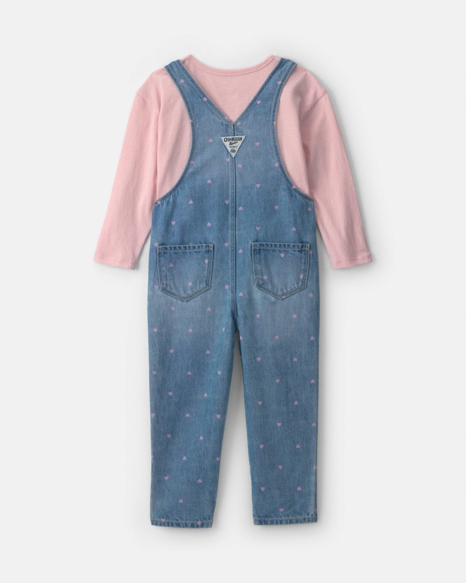 Conjunto 2 piezas, peto vaquero con corazón y camiseta rosa - Carter's