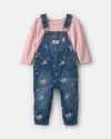 2-piece set, floral denim overalls and tee