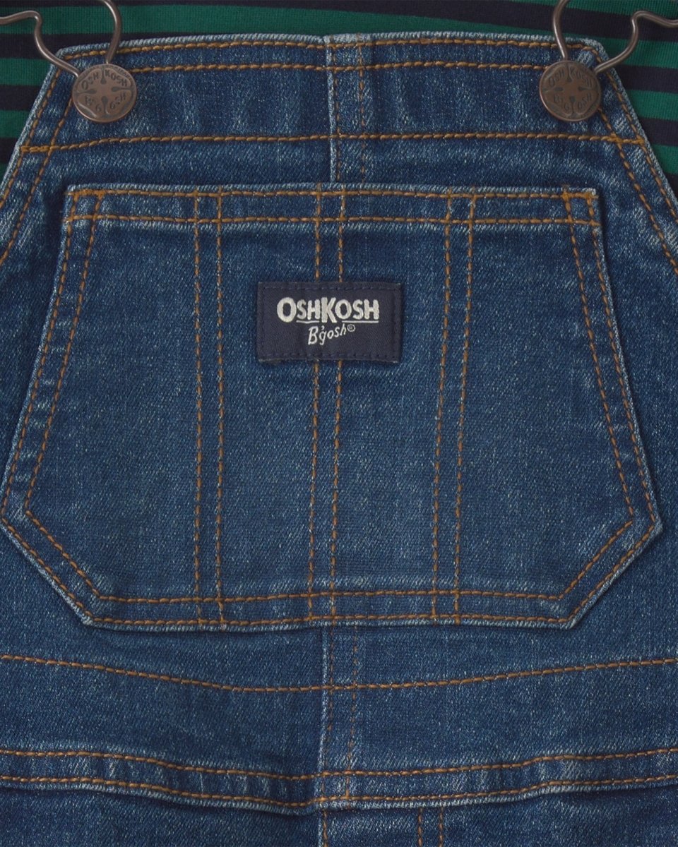 Conjunto 2 piezas, peto vaquero y camiseta a rayas verdes - Carter's