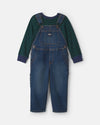 Conjunto 2 piezas, peto vaquero y camiseta a rayas verdes