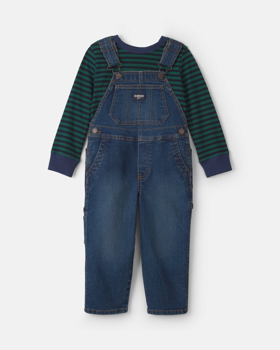 Conjunto 2 piezas, peto vaquero y camiseta a rayas verdes - Carter's