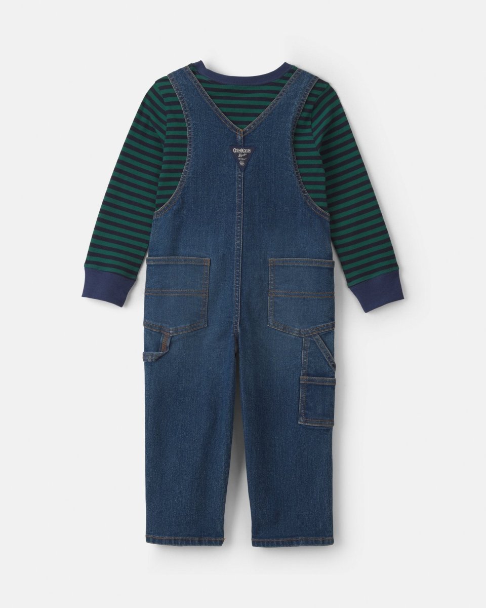 Conjunto 2 piezas, peto vaquero y camiseta a rayas verdes - Carter's