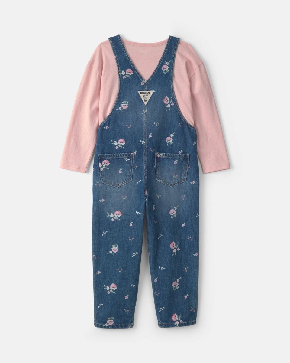 Conjunto 2 piezas, peto vaquero y camiseta, flores en rosa - Carter's