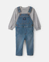 2-piece set, denim overalls and tee