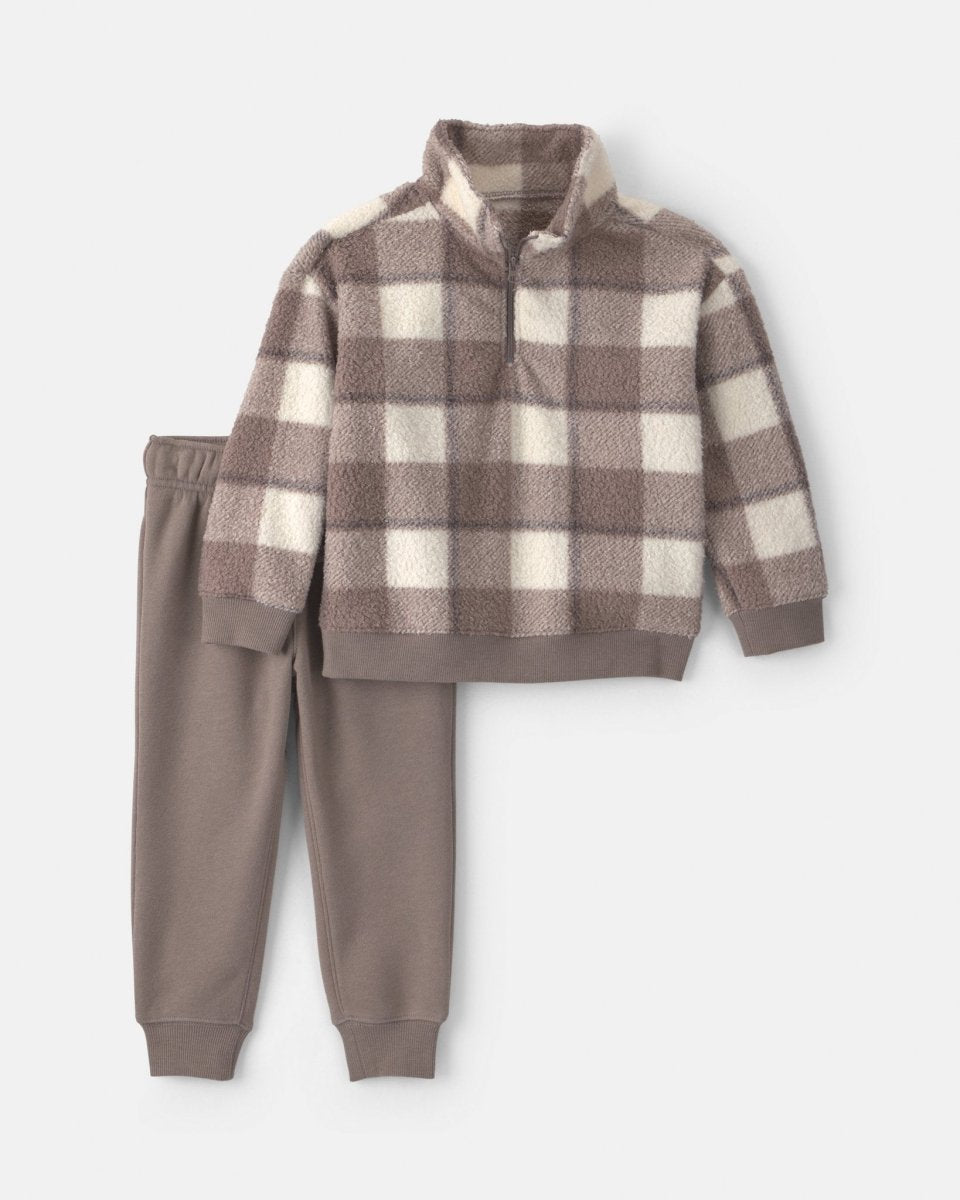 Conjunto 2 piezas, sudadera de borreguito y jogger, cuadros - Carter's