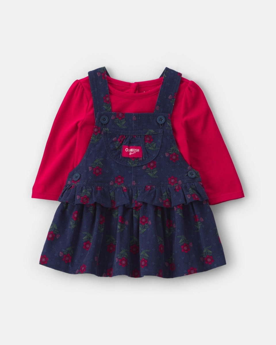 Conjunto 2 piezas, vestido peto de pana y camiseta, flores - Carter's