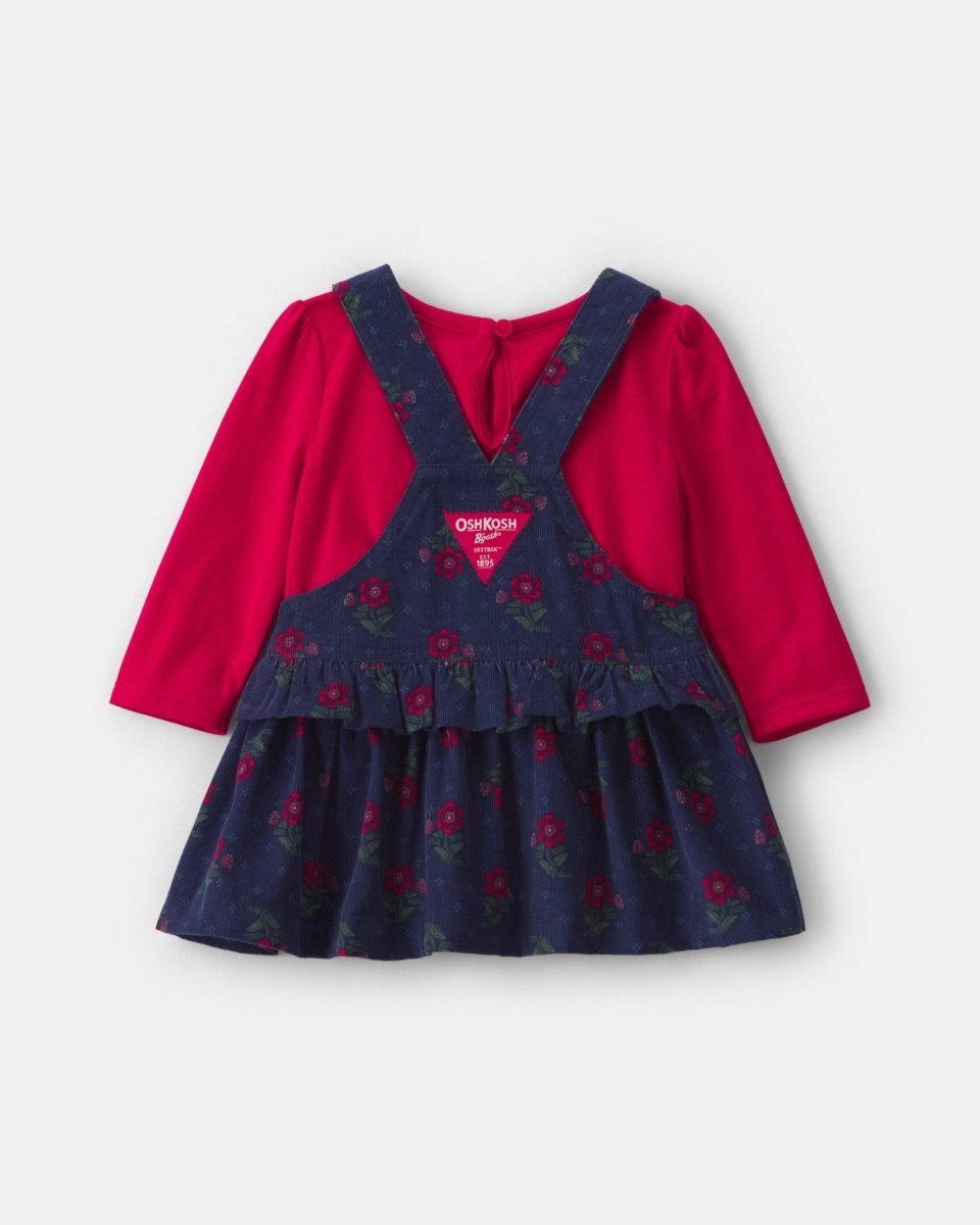 Conjunto 2 piezas, vestido peto de pana y camiseta, flores - Carter's