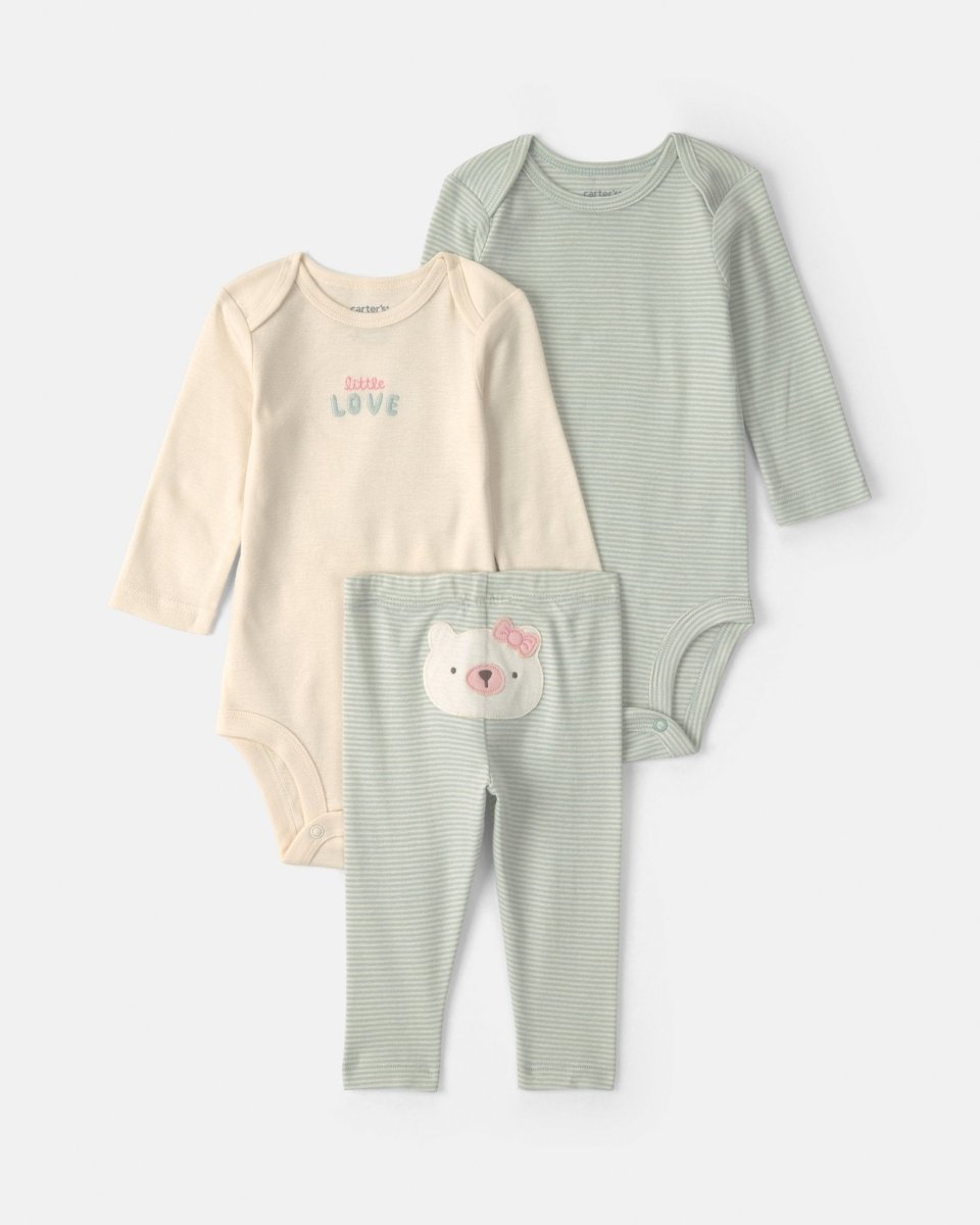 Conjunto 3 piezas, 2 bodies y pantalón, osos polares - Carter's
