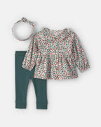 Conjunto 3 piezas, blusa floral, leggings de punto y diadema - Carter's