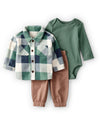 3-piece cardigan, plaid shirt, and pants set