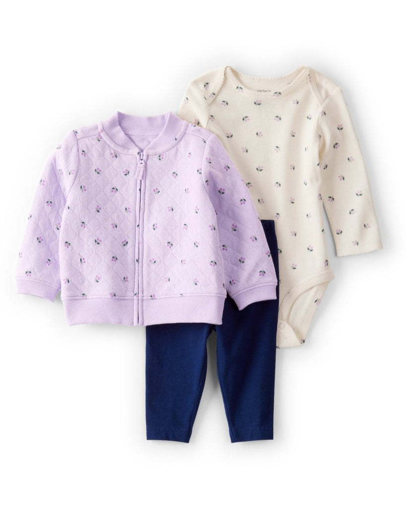 Conjunto 3 piezas cárdigan morado acolchado estilo bomber para bebé niña - Carter's