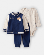 Conjunto 3 piezas cárdigan varsity azul, body y pantalón - Carter's