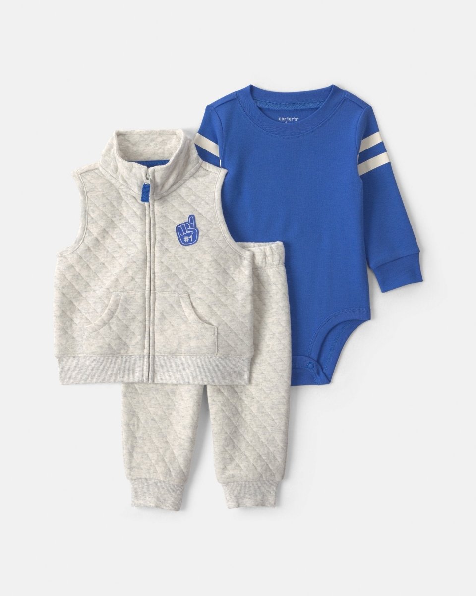 Conjunto 3 piezas, chaleco acolchado y body, universitario gris - Carter's