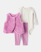 Conjunto 3 piezas chaleco de peluche, body y pantalón floral - Carter's