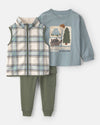 3-piece set, fleece vest, tee and joggers, car