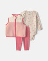 Conjunto 3 piezas, chaleco sherpa, body y leggings en rosa