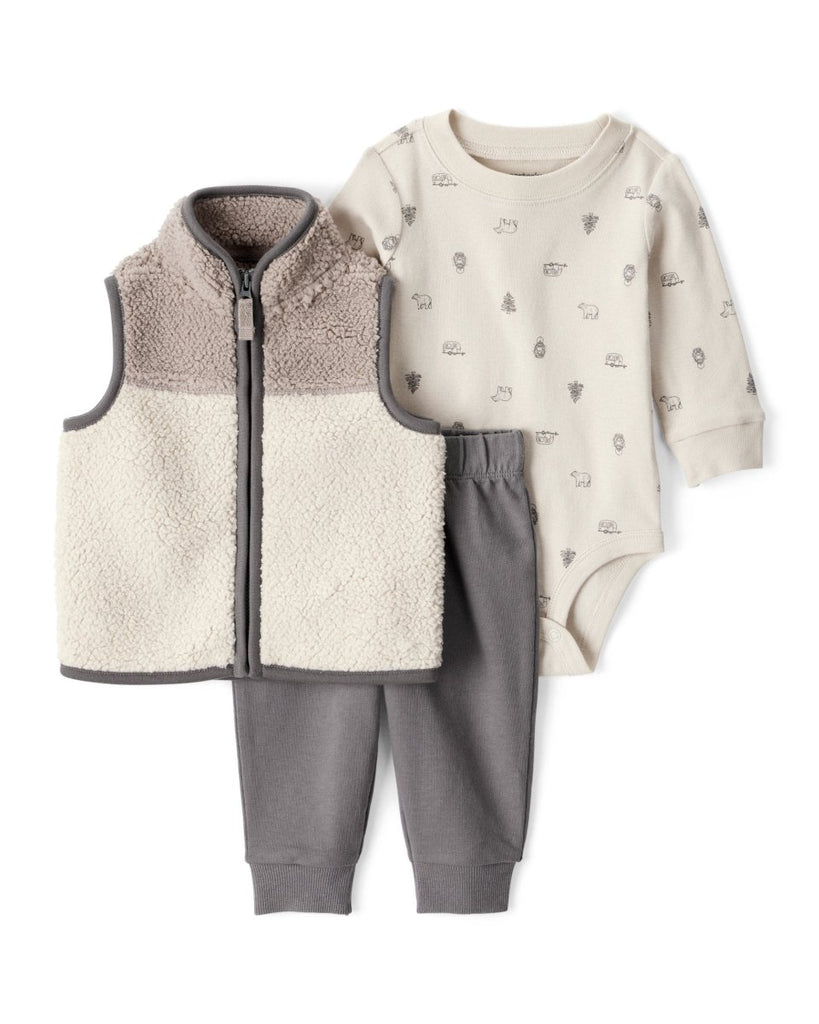Conjunto 3 piezas chaleco sherpa, body y pantalón neutro - Carter's