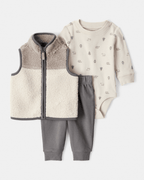 Conjunto 3 piezas chaleco sherpa, body y pantalón neutro - Carter's