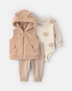 Conjunto 3 piezas, chaleco sherpa con orejas de oso, marrón - Carter's