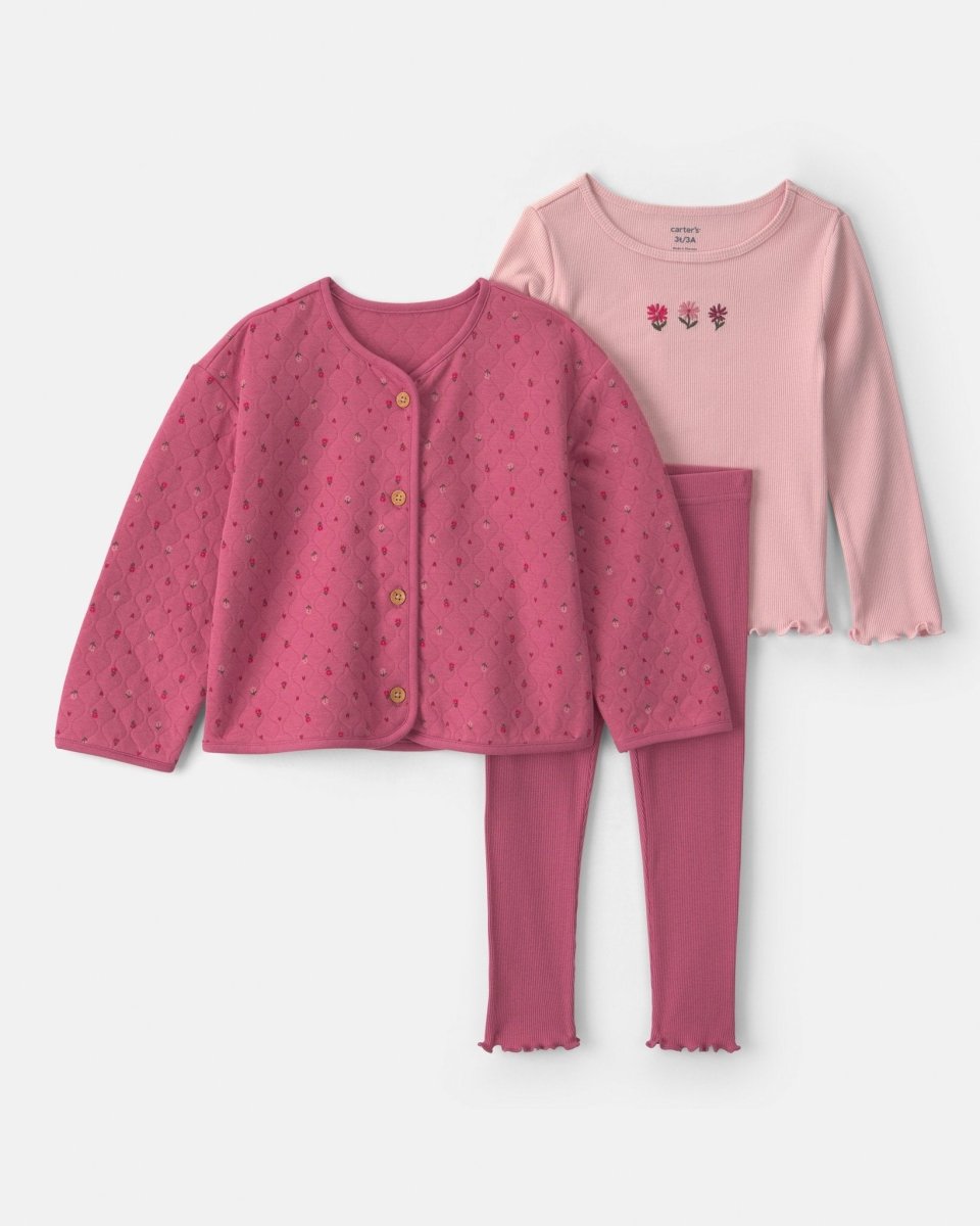 Conjunto 3 piezas, chaqueta acolchada y leggings, flores - Carter's