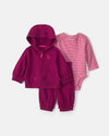 3-piece set, hooded jacket, purple hearts