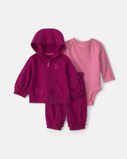 Conjunto 3 piezas, chaqueta con capucha, corazones morados - Carter's