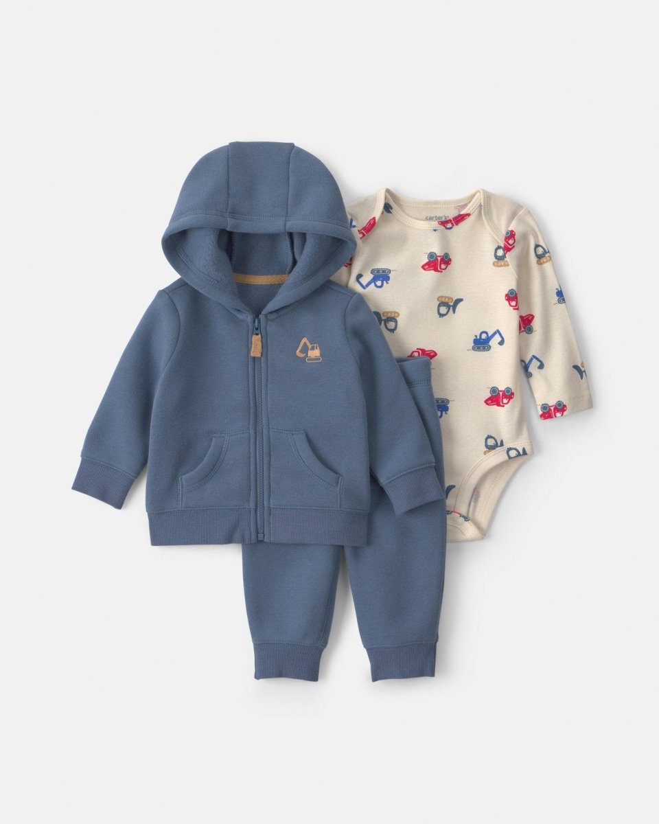 Conjunto 3 piezas, chaqueta con capucha, vehículos de obra - Carter's
