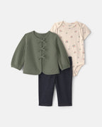 Conjunto 3 piezas, chaqueta de punto acolchada, verde oliva - Carter's
