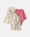 Conjunto 3 piezas, chaqueta polar con capucha, flores