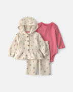 Conjunto 3 piezas, chaqueta polar con capucha, flores - Carter's