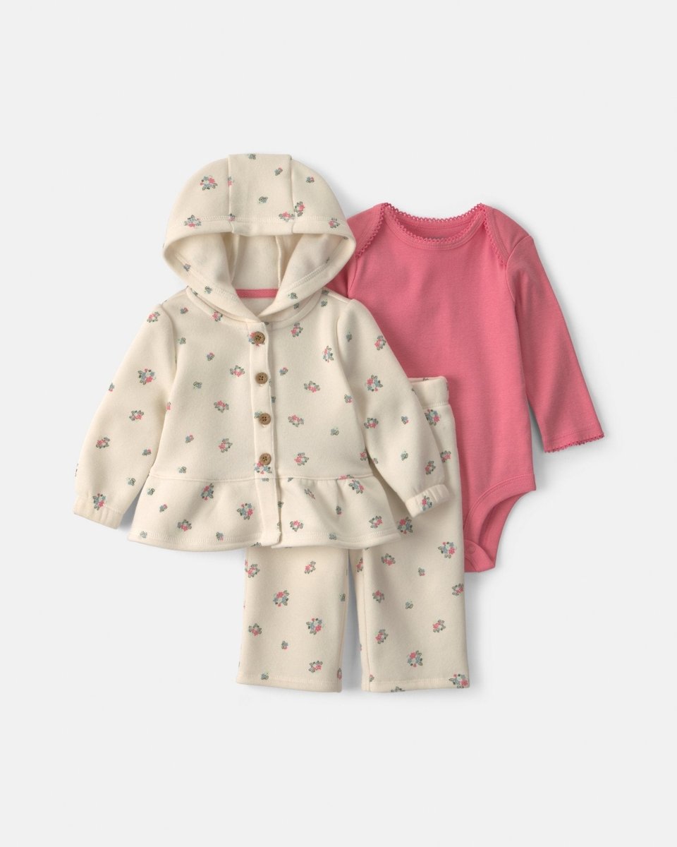 Conjunto 3 piezas, chaqueta polar con capucha, flores - Carter's