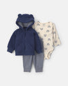 3-piece set, sherpa jacket with bear ears, blue