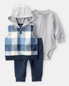 3-piece set with plaid vest and hood