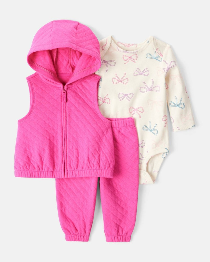 Conjunto 3 piezas con chaleco acolchado floral rosa para bebé niña - Carter's
