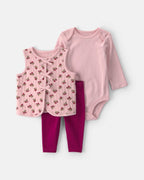 Conjunto 3 piezas con chaleco acolchado floral y leggings, rosa - Carter's