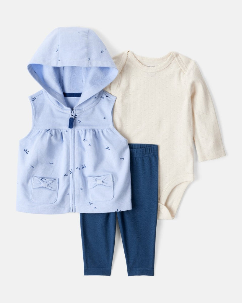 Conjunto 3 piezas con chaleco azul y estampado floral mini para bebé niña - Carter's