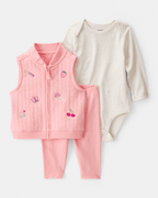 Conjunto 3 piezas con chaleco bordado de frutas - Carter's