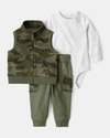 3-piece set with camouflage vest and joggers