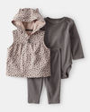 3-piece set with leopard print vest and 3D ears