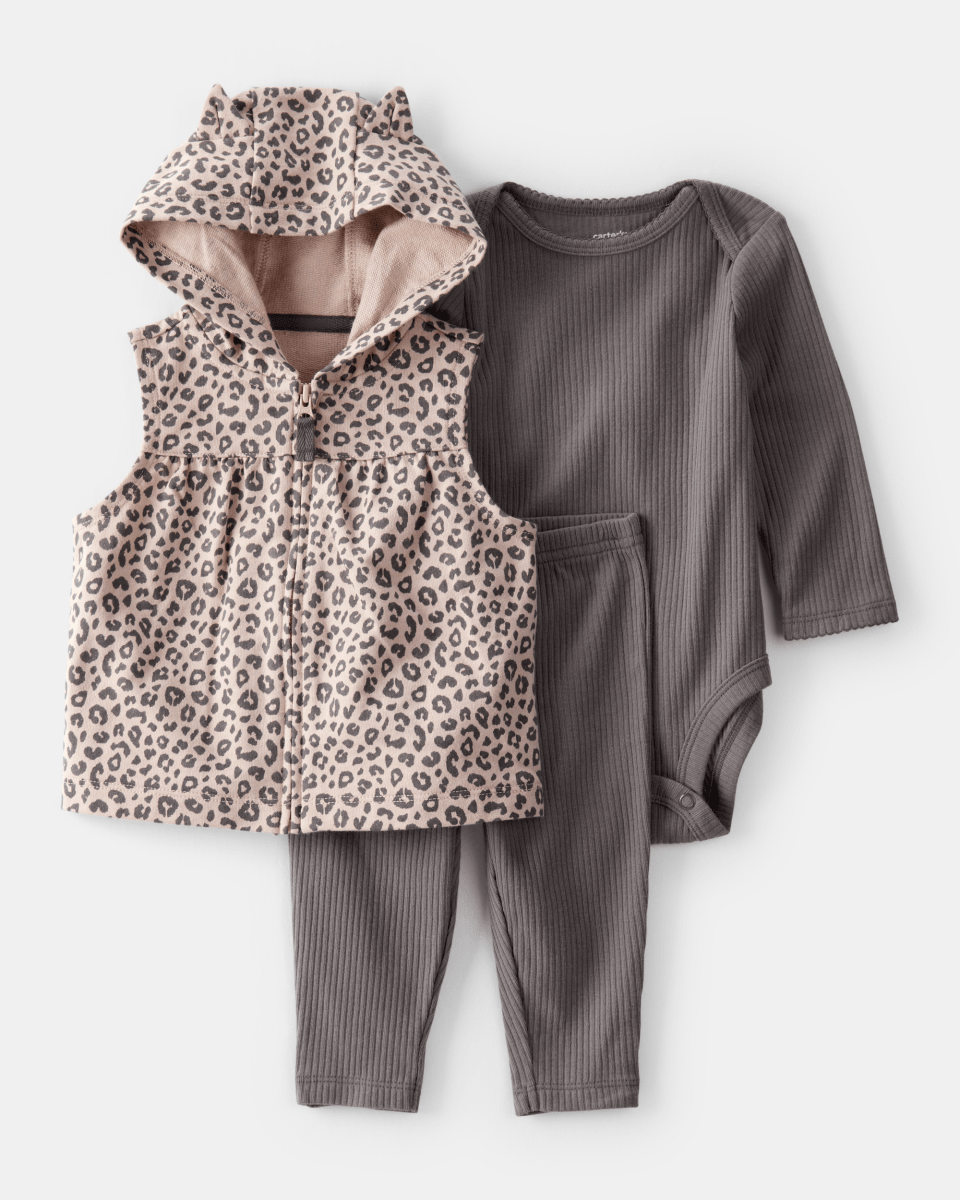 Conjunto 3 piezas con chaleco de leopardo y orejitas 3D - Carter's