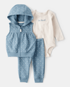 3-piece set with polka dot vest and printed bodysuit