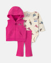 Conjunto 3 piezas con chaleco de polar y capucha, rosa