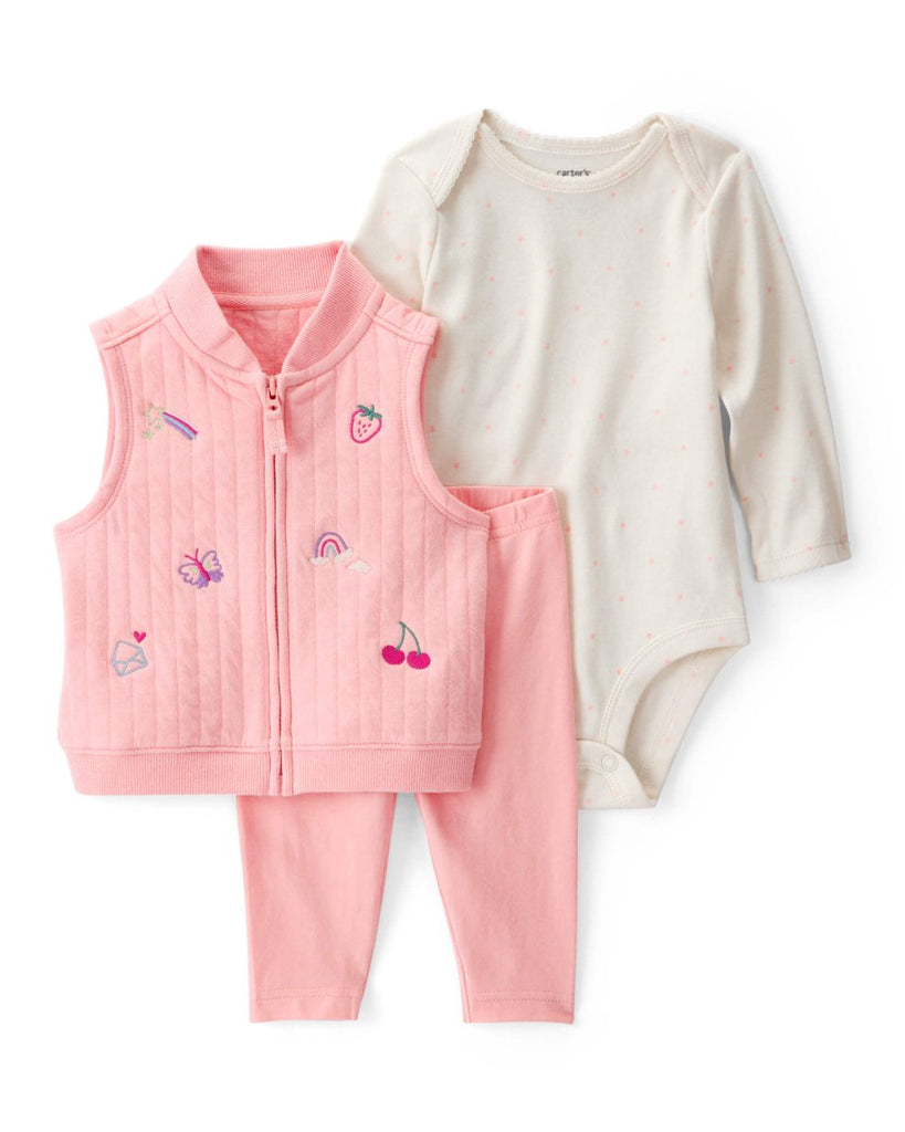 Conjunto 3 piezas con chaleco estilo bomber rosa para bebé niña - Carter's