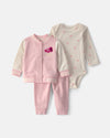 Conjunto 3 piezas con chaqueta, estilo universitario, rosa
