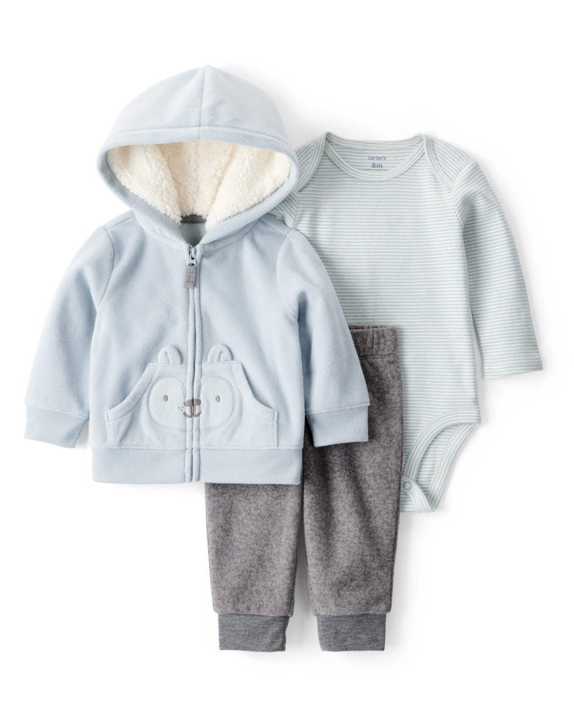 Conjunto 3 piezas con chaqueta para bebé con diseño azul - Carter's