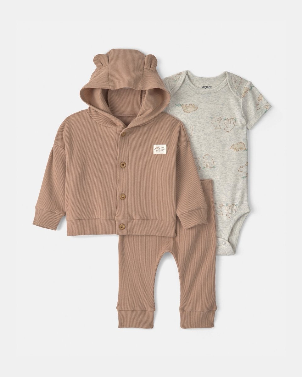 Conjunto 3 piezas con chaqueta y pantalón, osos en gris - Carter's